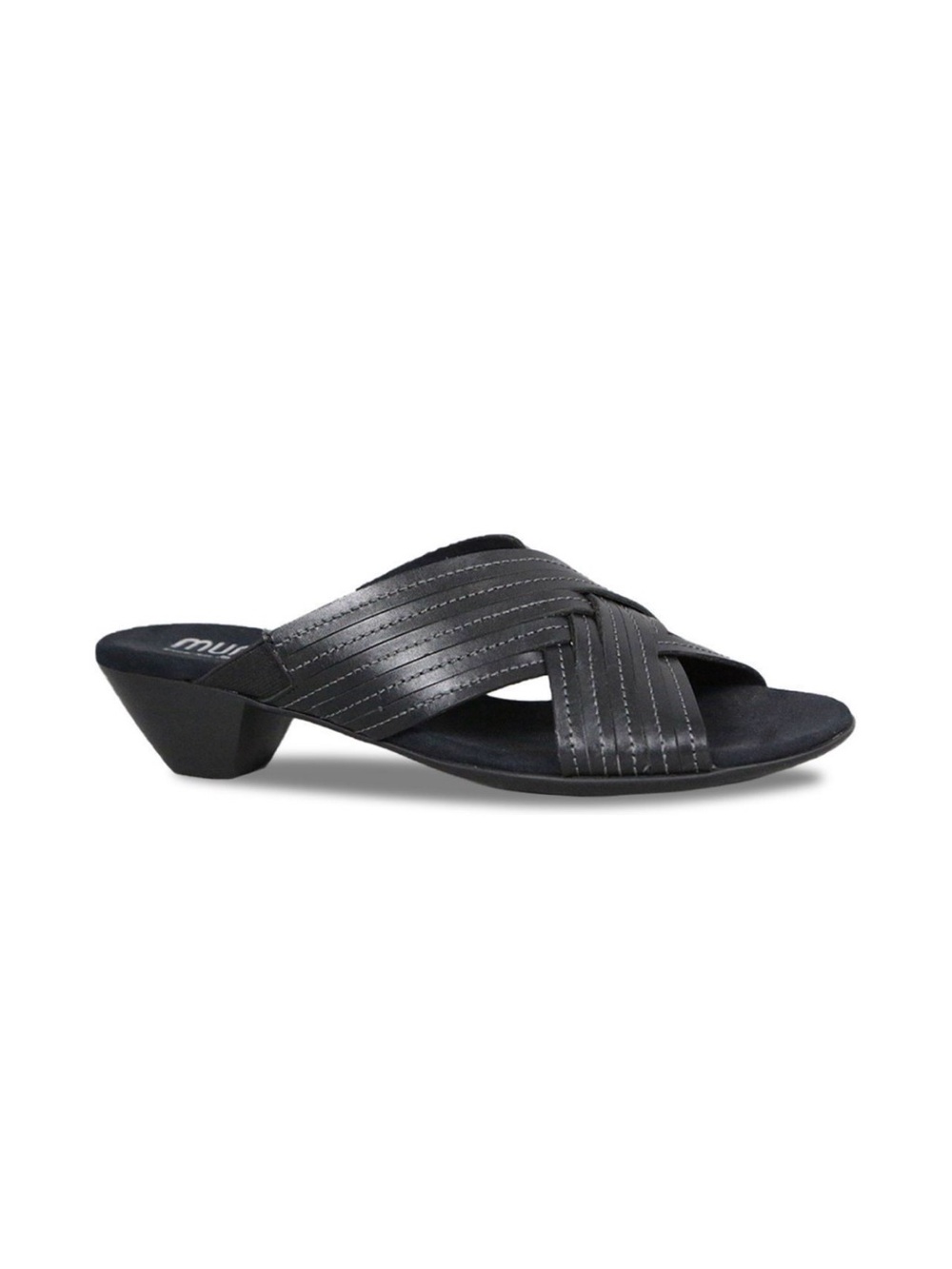 Munro Kelsey Black Woven Vamp Heeled Slide Mule, 7M